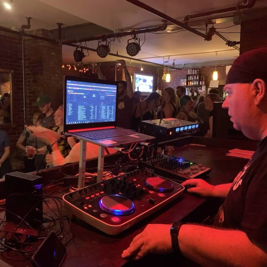 Busy karaoke at flask lounge in portland maine with DJ Cougar.