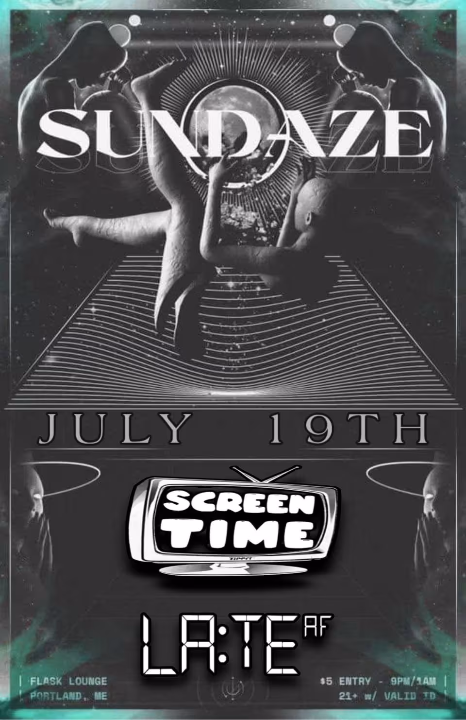 Sundaze flyer for July 19th at Flask Lounge.