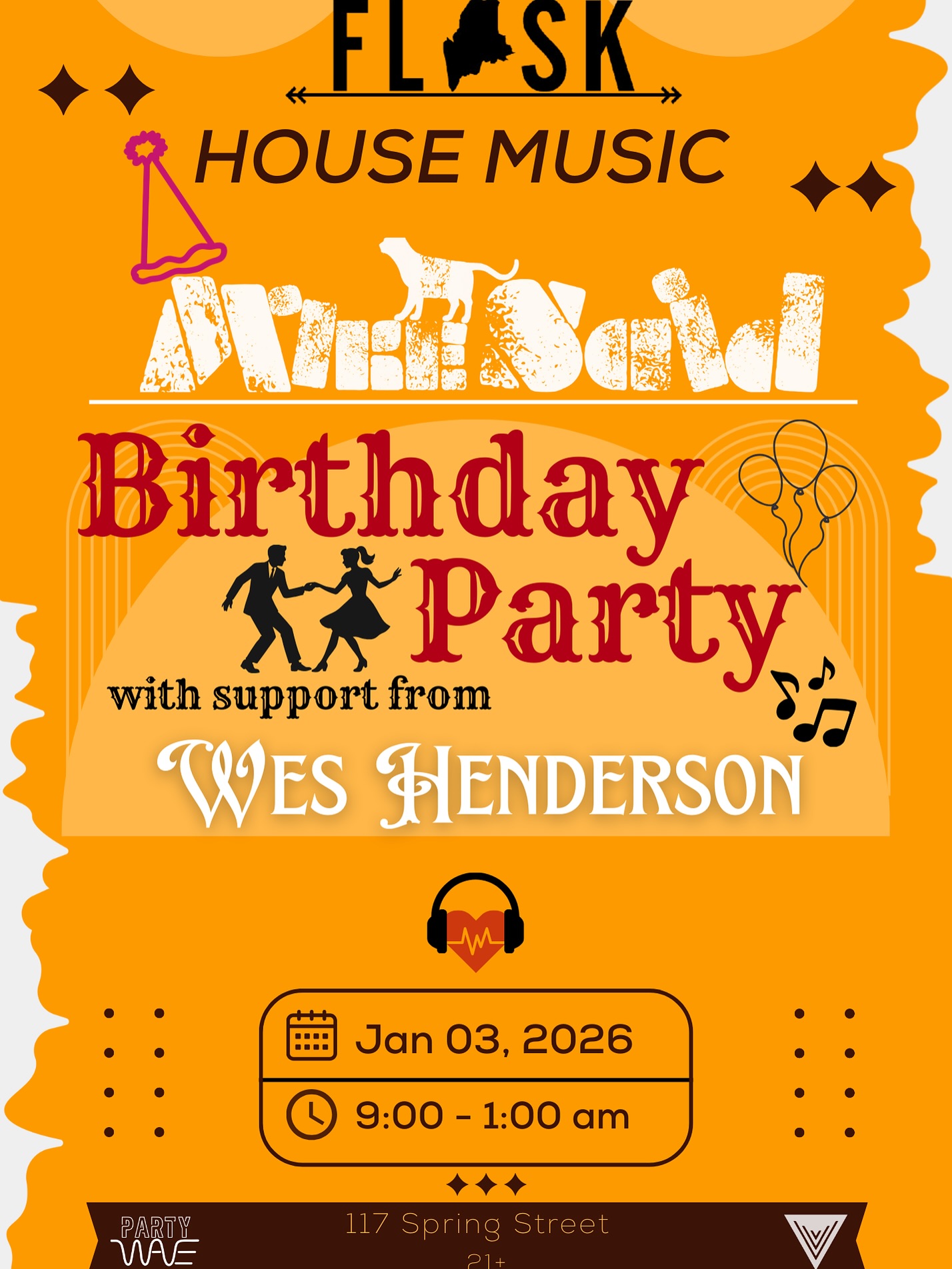 Flyer for house music dance party at flask lounge